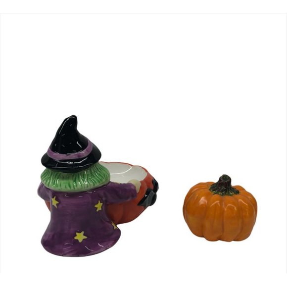 Witch Jack O' Lantern Candy Bowl & Decorative Pumpkin - Picture 2 of 5